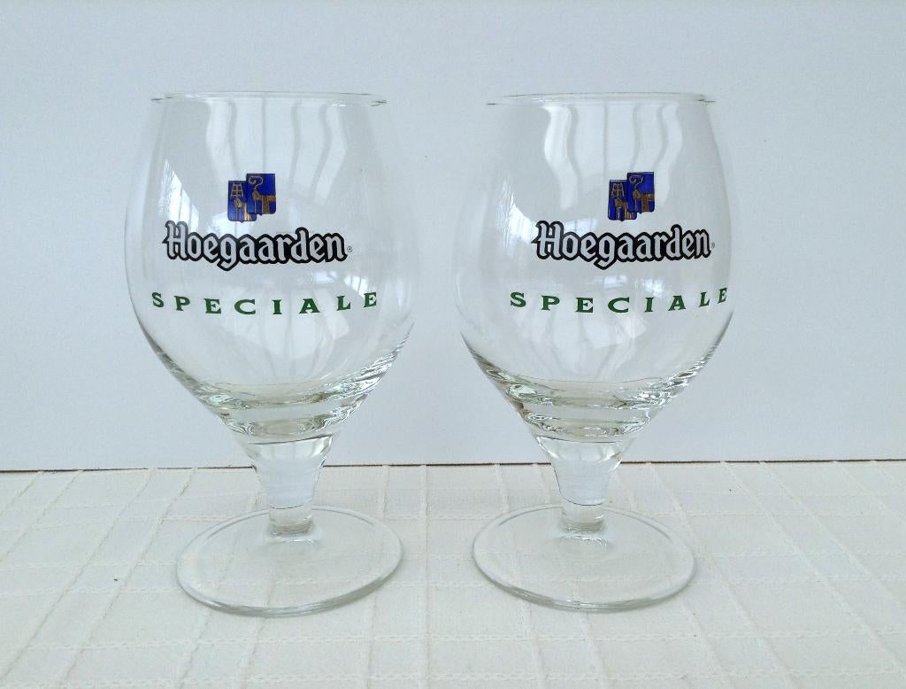 2 Vintage Hoegaarden Speciale kelkglazen blauw logo, Verzamelen, Biermerken, Ophalen of Verzenden, Zo goed als nieuw, Glas of Glazen