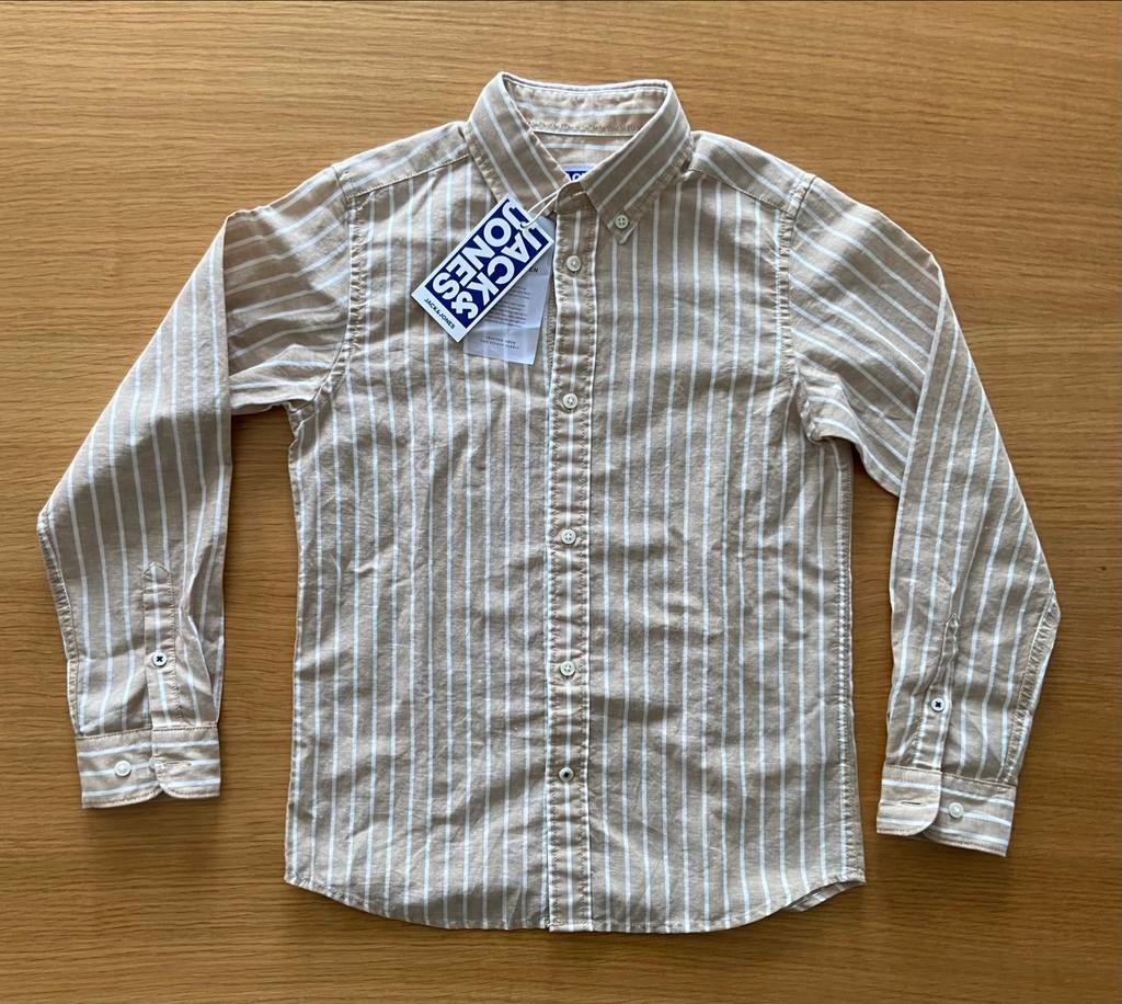 Chemise beige lignée blanc - 10 ans - 28€