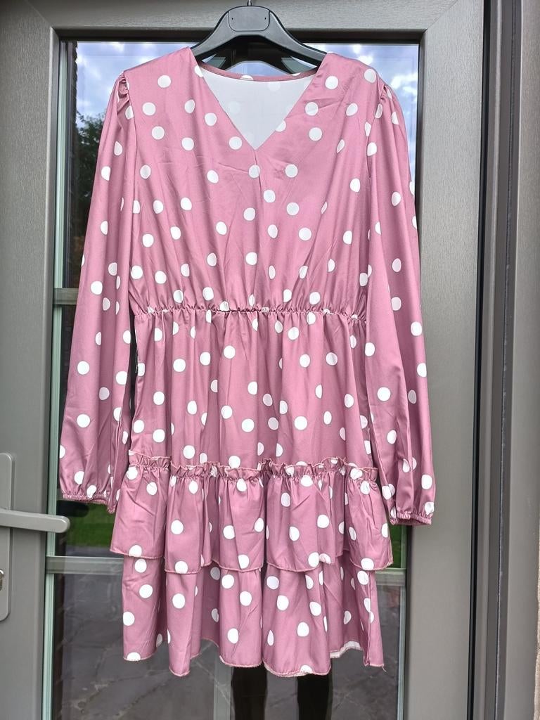 Nieuwe jurk zonder label met kleine stippen en strikceintuur, Ophalen of Verzenden, Nieuw, Roze