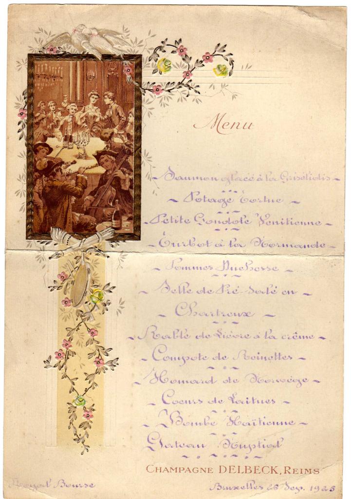 Menu 28 septembre 1925 (mariage, Royal Bourse), Enlèvement ou Envoi, Avant 1940, Photo, Utilisé
