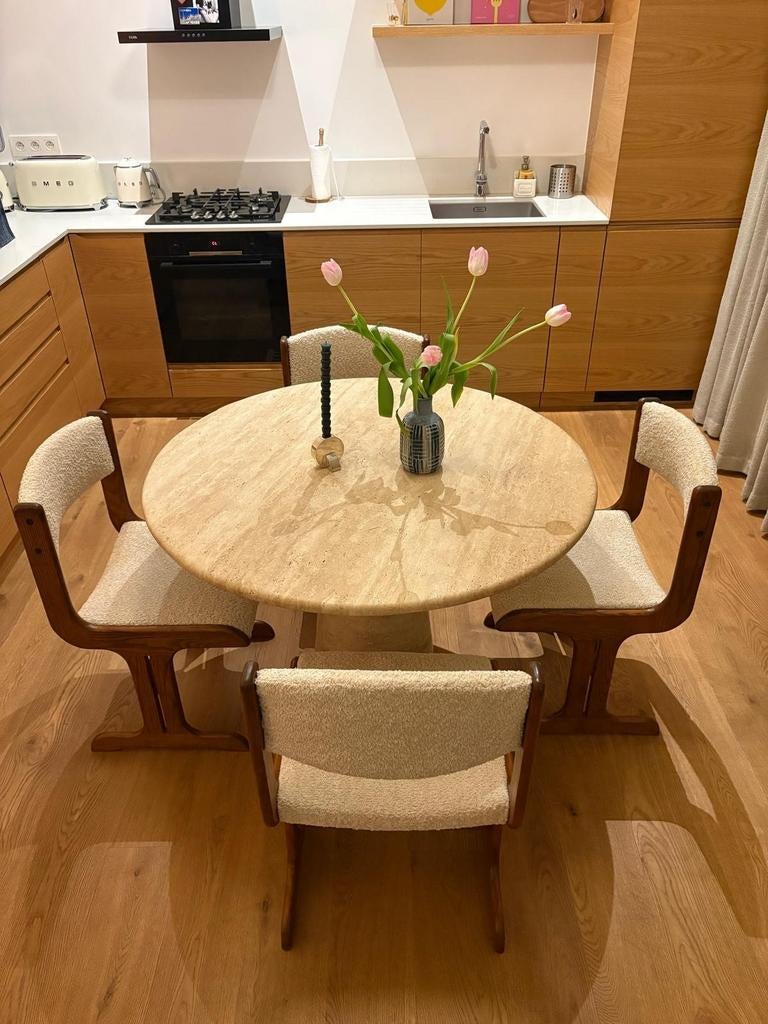 Set van 5 Scandinavische stoelen, houten en beige lussen, 19, Antiek en Kunst, Antiek | Meubels | Stoelen en Sofa's, Ophalen