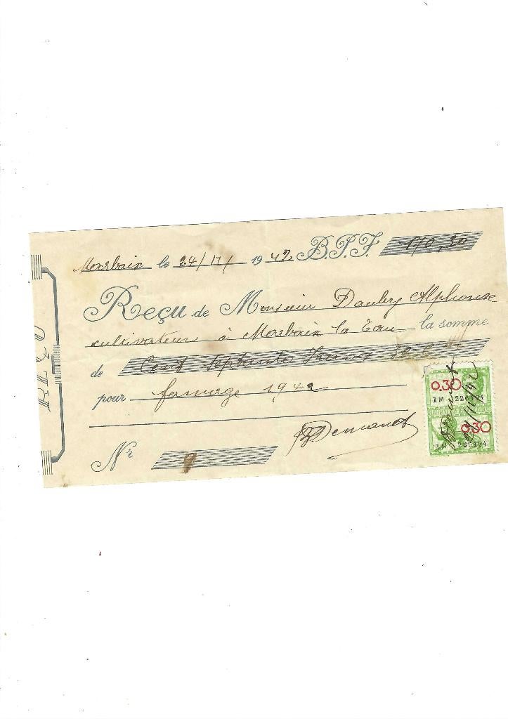 Ancien reçu 1942, Ophalen of Verzenden, Gebruikt