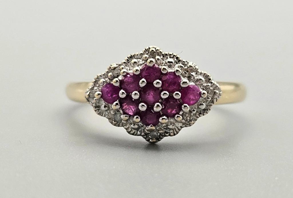 Bague vintage en or, pierre précieuse, rubis et diamant. 202, Bijoux, Sacs & Beauté, Enlèvement ou Envoi, Or, Bague, Avec pierre précieuse