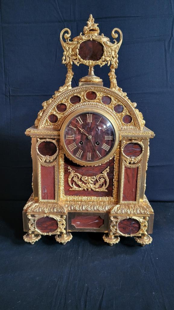 (28) Antieke Franse Empire-stijl bronzen schouwklok uit 1890, Ophalen of Verzenden