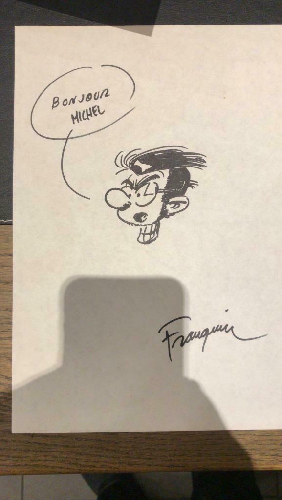 gaston lagaffe (Franquin) dédicace Prunelle, Verzamelen, Ophalen of Verzenden, Guust of Robbedoes, Gebruikt, Boek of Spel