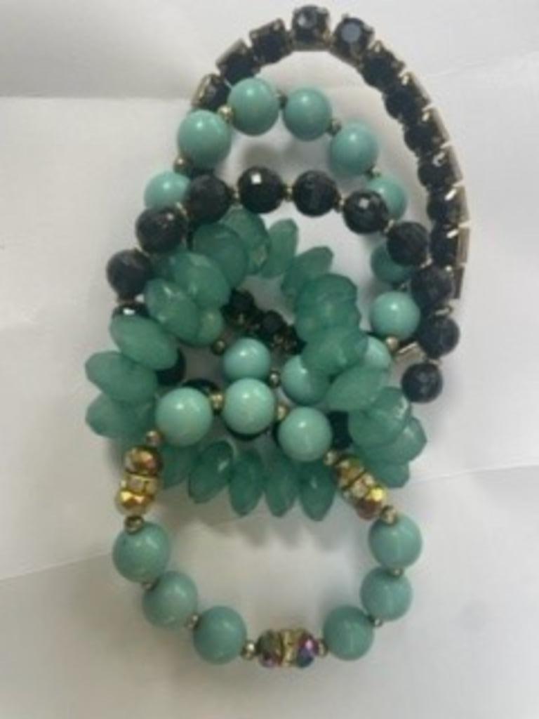 Lot de 5 bracelets/aqua/noir/or/nouveau, Neuf, Or, Enlèvement, Avec strass