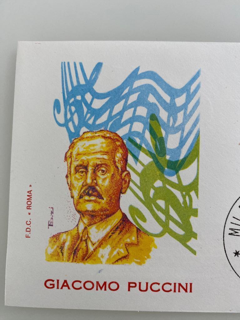 Timbre Enveloppe Premier Jour Italie Puccini 1974, Enlèvement ou Envoi, Affranchi