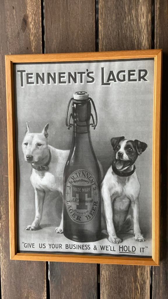 Poster Tennent’s lager bier met kader, Verzamelen, Ophalen of Verzenden