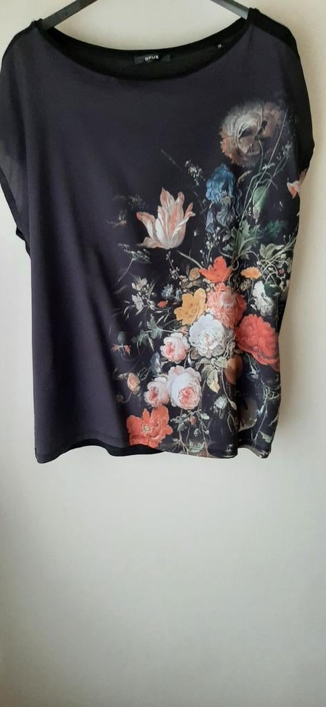 Blouse zwart met bloemmotief ( OPUS), Ophalen, Maat 36 (S), Zwart
