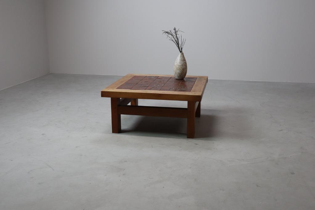 Mid-Century botanical ceramic tile coffee table in Oak, Huis en Inrichting, Tafels | Salontafels, Gebruikt, Vierkant, Ophalen