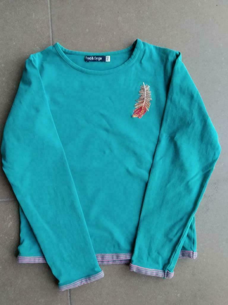 heel mooie groene longsleeve met pluim Fred & Ginger 140, Gebruikt, Meisje, Ophalen of Verzenden, Fred & Ginger