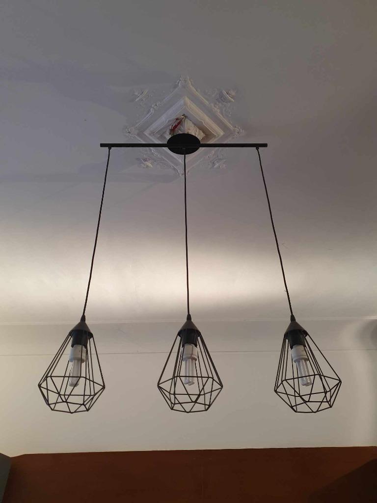 Zwarte hanglamp met 3 lichtpunten, Enlèvement, Comme neuf, Métal
