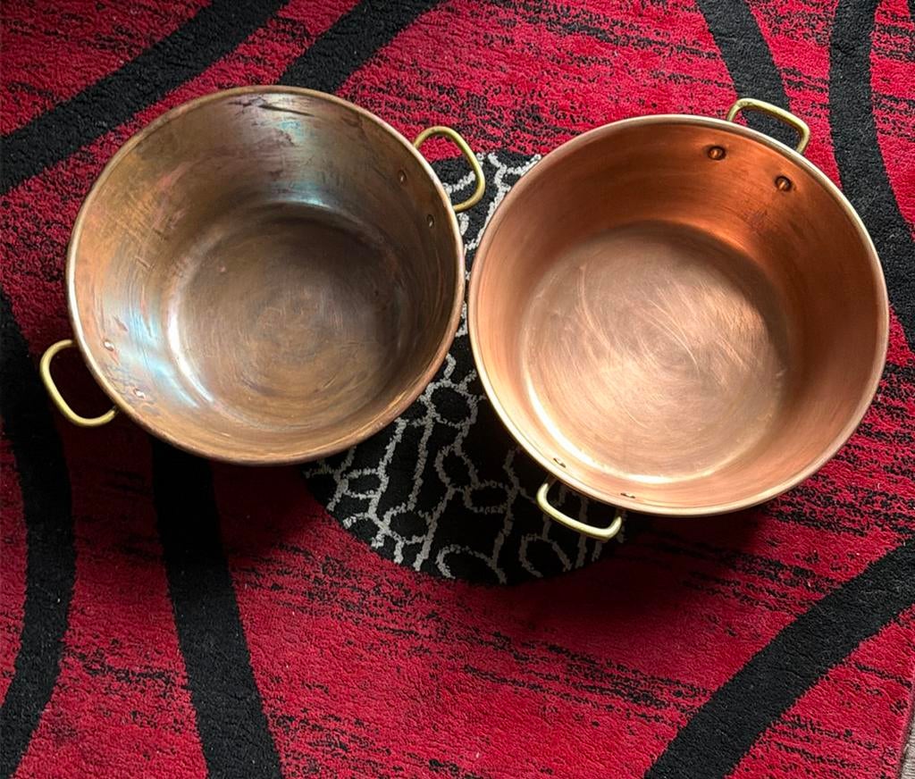2 Vintage grote koperen konfituur-pot (Ø 36 cm), Antiek en Kunst, Ophalen of Verzenden, Koper