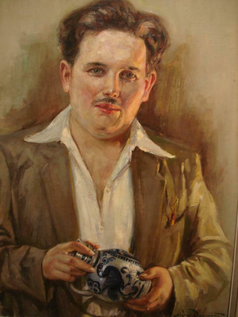 EDMOND DOUMONT groot portret van Roger Guérin olieverf hout, Antiek en Kunst, Ophalen