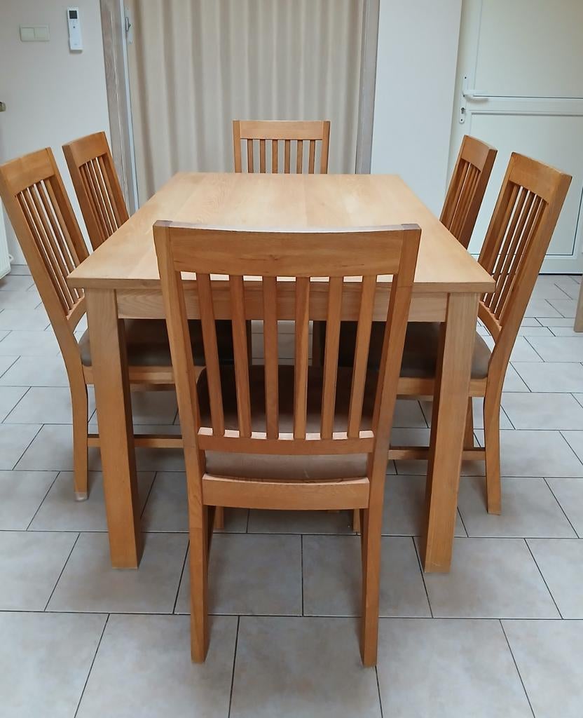 Eettafel + 6 stoelen, Maison & Meubles, Chaises, Utilisé, Cinq, Six Chaises ou plus, Bois, Tissus, Brun, Enlèvement
