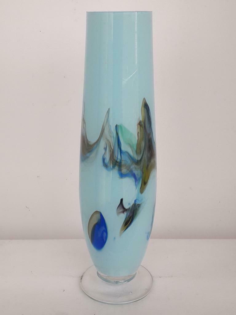 Années 70 - Dalian Glass Co - Vase 255mm, Enlèvement ou Envoi, Comme neuf, Bleu, Verre