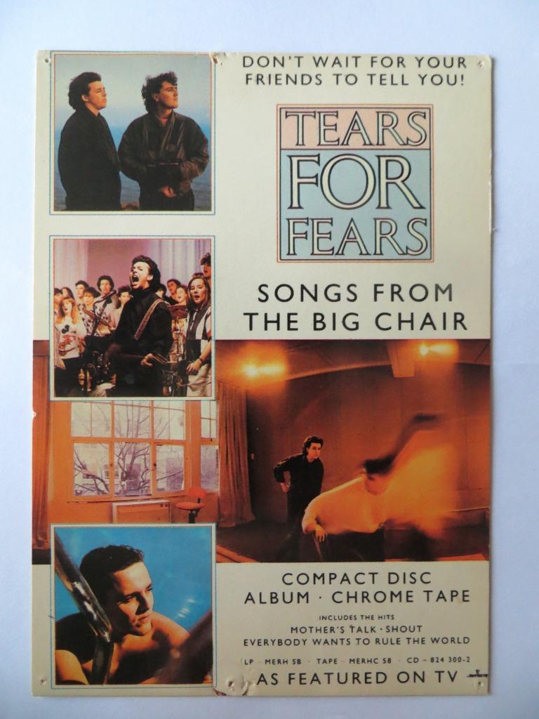 TEARS FOR FEARS VINTAGE PROMO POSTCARD SONGS BIG CHAIR, Envoi, Utilisé, Photo ou Carte