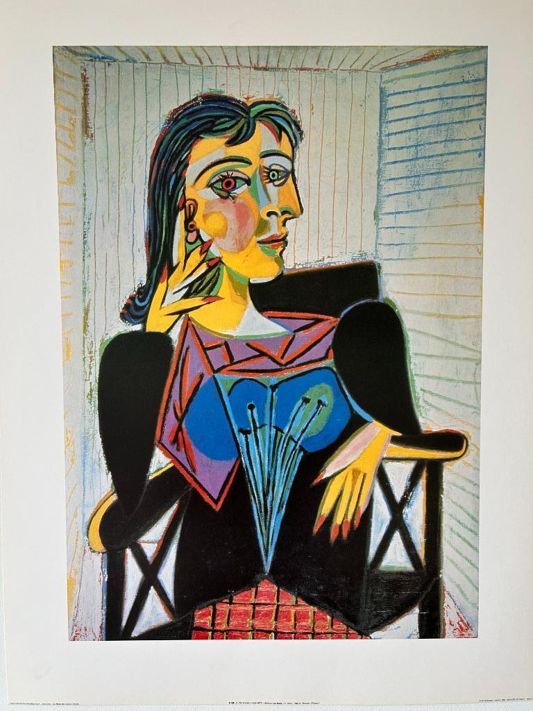 PICASSO - Affiche originale « Femme assise » 1986 - 80 x 60, Antiquités & Art, Art | Lithographies & Sérigraphies, Enlèvement ou Envoi