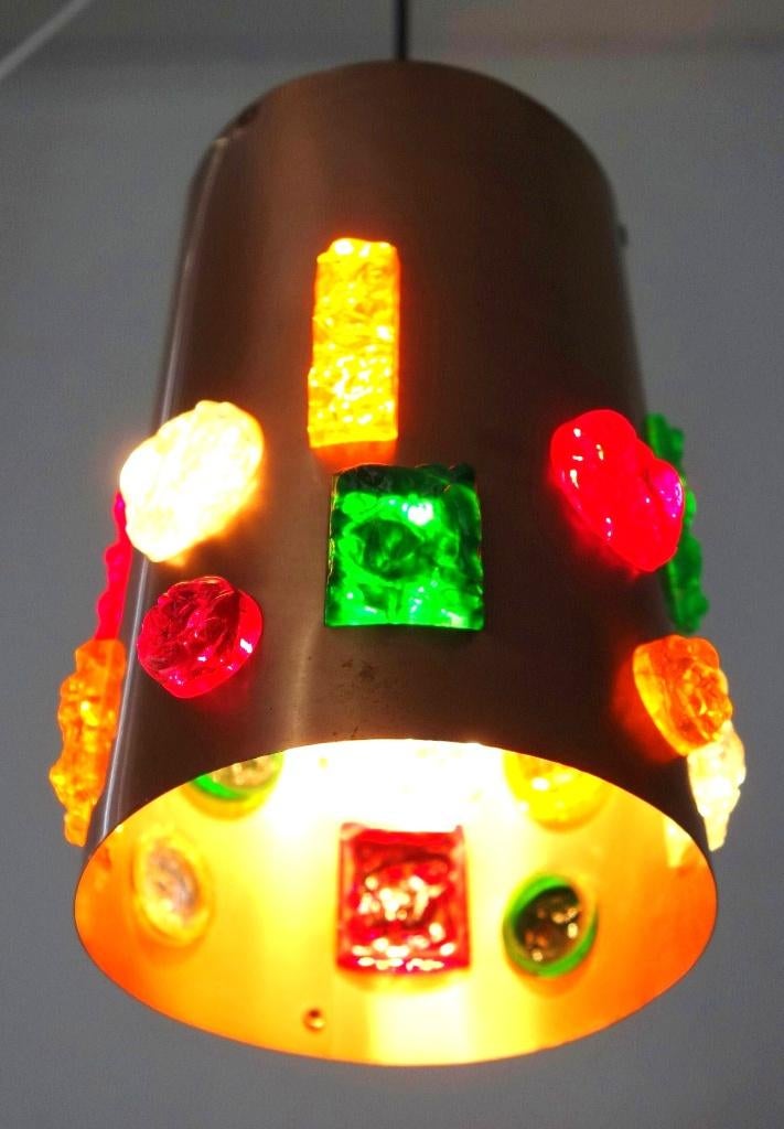 Vintage hanglamp brutalist Fischer Leuchten 1 van 2 koper, Huis en Inrichting, Lampen | Hanglampen, Gebruikt, 75 cm of meer, Ophalen of Verzenden