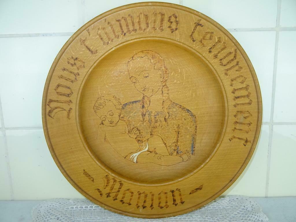 Ancienne plaque murale en bois mère enfant Nous t'aimons ten, Enlèvement ou Envoi