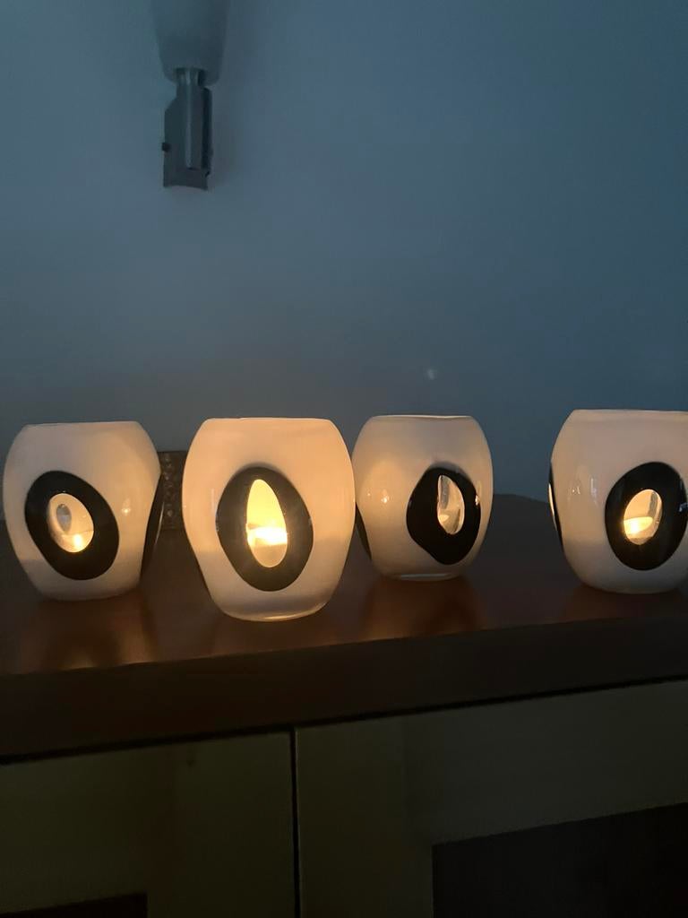 Bougeoirs ou photophores en verre (4), Enlèvement, Comme neuf, Blanc, Bougie