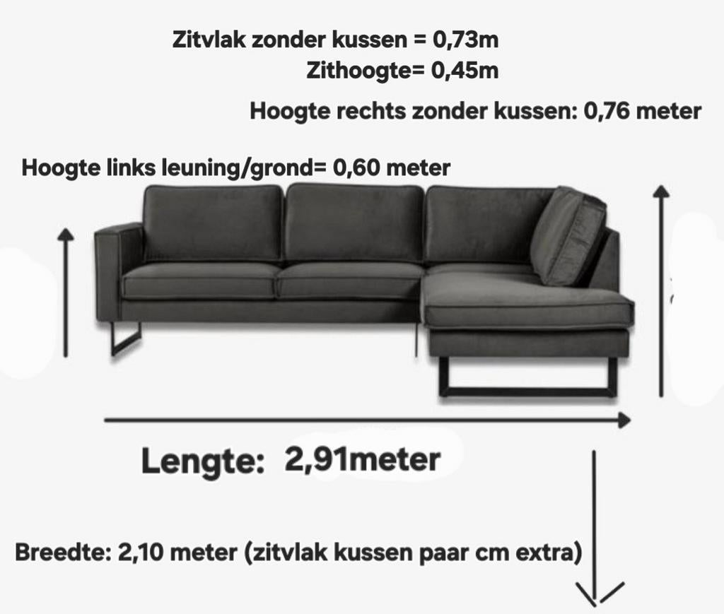 Antraciet Zitbank 2,91m x 2,10 m  6 zitplaatsen, Ophalen, 250 tot 300 cm, Gebruikt, Overige maten