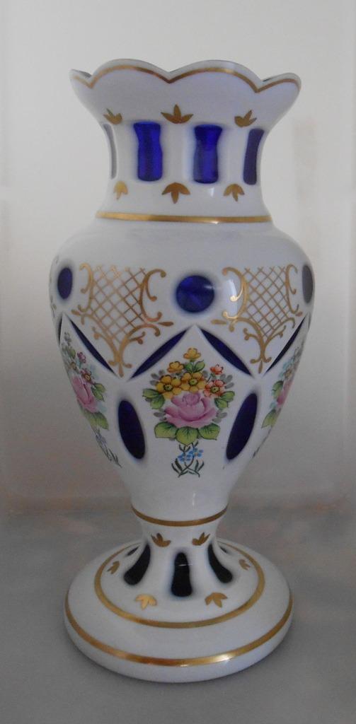 Overlay Boheems glas blauw Moser, Antiek en Kunst, Ophalen of Verzenden