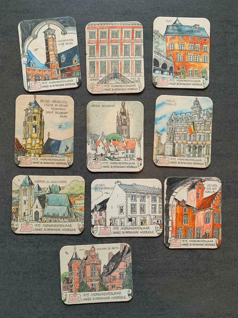 Bierviltjes Stella Artois - Monumentenjaar 1975, Verzamelen, Ophalen, Gebruikt, Viltje(s), Stella Artois