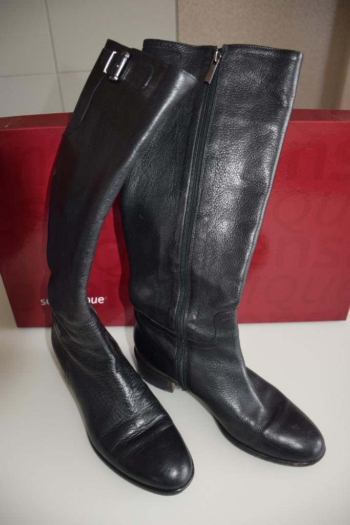 Zwart Lederen Dameslaarzen., Comme neuf, Enlèvement, Bottes hautes, Noir