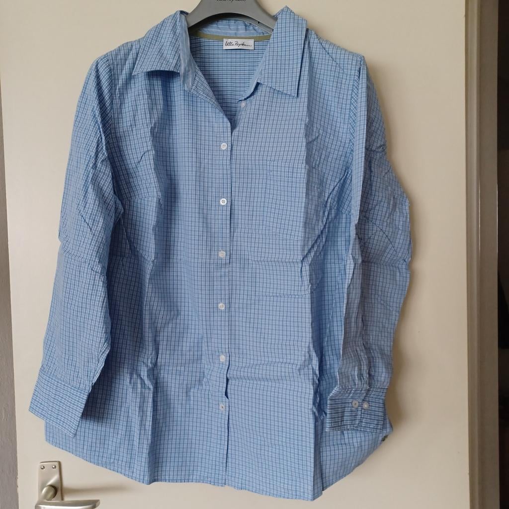 Ulla Popken. Geruiten blouse met lange mouwen. Maat 50/52., Enlèvement ou Envoi, Comme neuf, Bleu