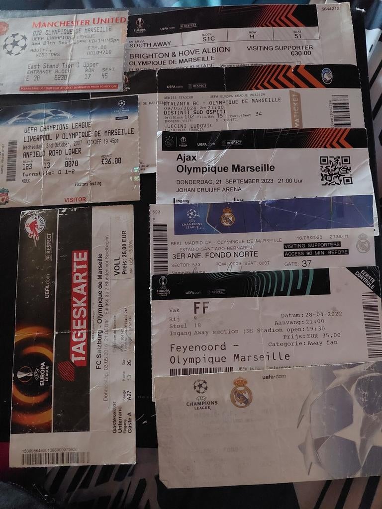 Tickets football lot Marseille coupe d Europe, Enlèvement ou Envoi