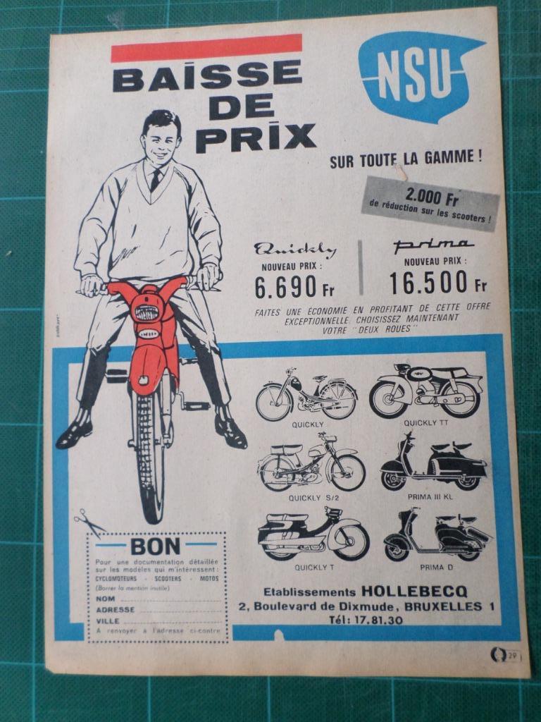 NSU cyclomoteur - publicité papier - 1962, Verzamelen, Ophalen of Verzenden, Gebruikt, Overige typen