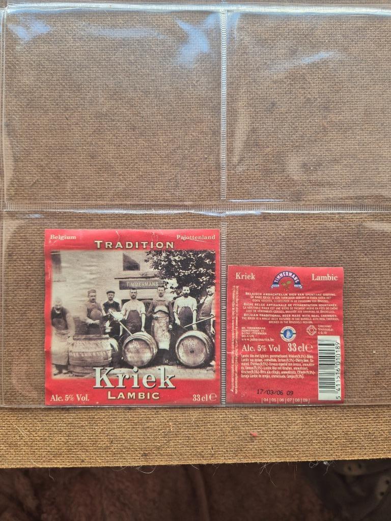 Etiquette Timmermans Kriek lambic, Enlèvement ou Envoi, Utilisé, Autres types, Autres marques