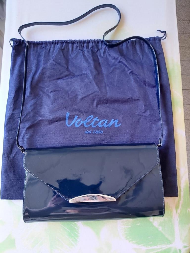 Voltan dameshandtas donkerblauw lakleder, Ophalen of Verzenden, Zo goed als nieuw, Handtas