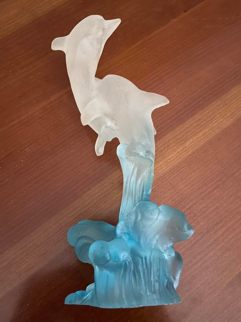 Sculpture décorative NEUVE dauphins en verre givré, Enlèvement, Neuf, Animal