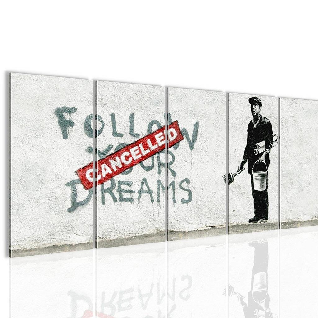 Canvas schilderij Banksy- Follow your Dreams 220 x 80 cm, Huis en Inrichting, Verzenden, Nieuw, 125 cm of meer, Print