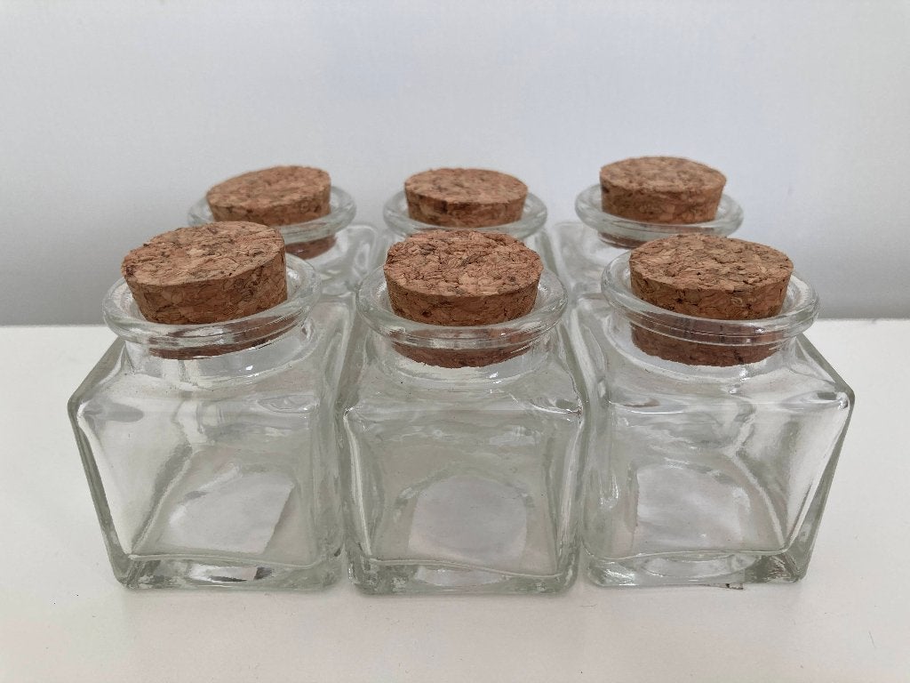 Glazen potjes vierkant met kurk - set van 6 stuks, Hobby en Vrije tijd, Ophalen of Verzenden, Nieuw, Overige typen