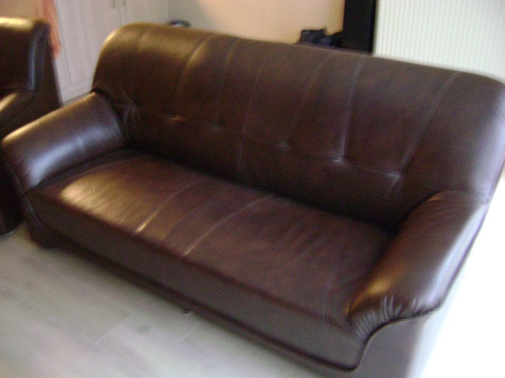 3-zit in bruine skai, Huis en Inrichting, Ophalen, Zo goed als nieuw, Overige materialen, Modern