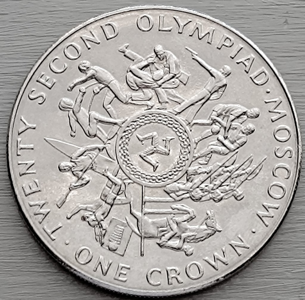 munt Isle of Man 1 crown 1980 :Olymp. spelen, Moskou 1980, Enlèvement ou Envoi