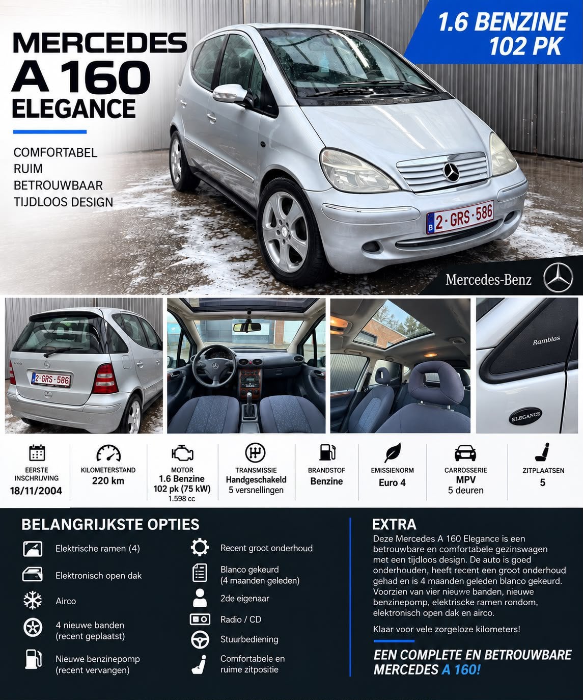 Mercedes A160, Auto's, Elektrische ramen, Particulier, Te koop, Benzine
