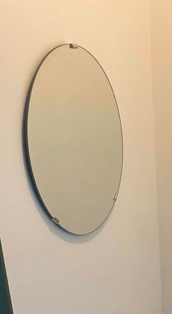 Moderne ronde spiegel met 3 klemmetjes (40cm), Ophalen, Minder dan 50 cm, Rond, Zo goed als nieuw