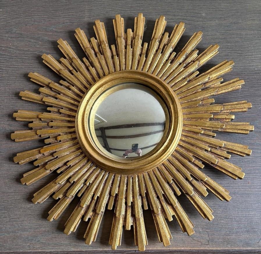Prachtige Vintage Gouden Zonnespiegel  - 55cm, Antiek en Kunst, Ophalen, Rond, 50 tot 100 cm, Minder dan 100 cm