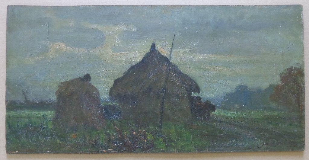 KAREL JONGELINGHS / HOOIMIJTEN / OLIEVERF PANEEL / 25x49cm, Enlèvement ou Envoi