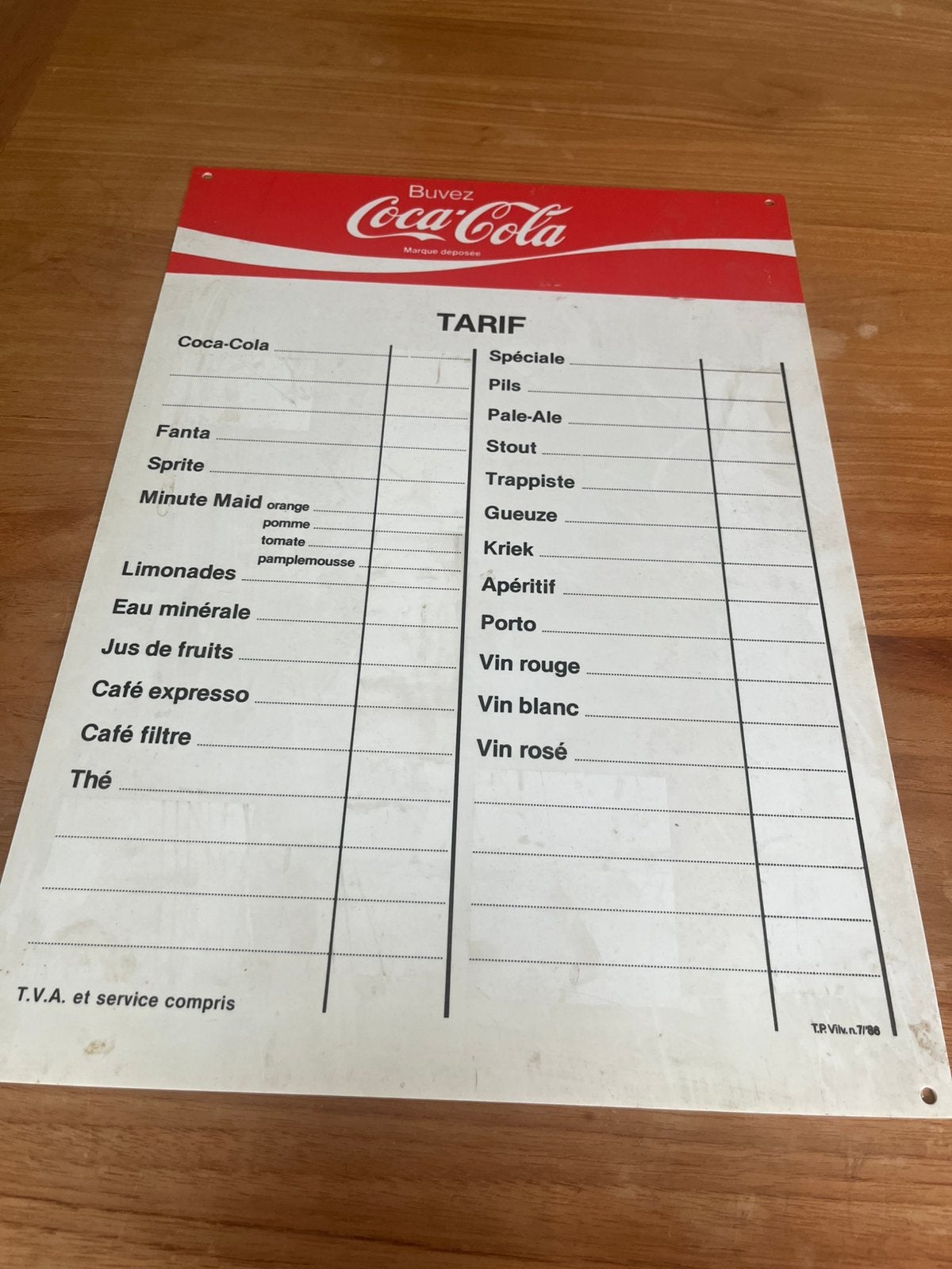 COCA COLA tariefpaneel, Ophalen of Verzenden, Zo goed als nieuw