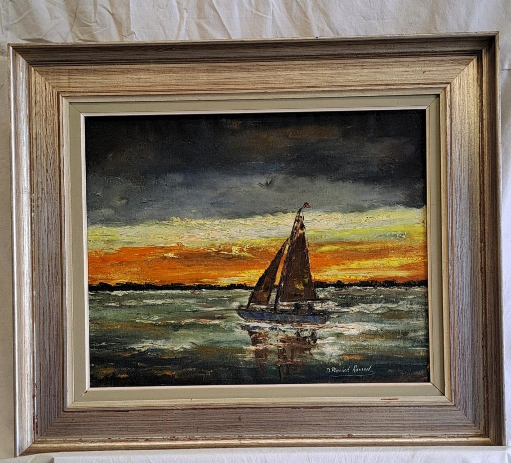 tableau Placied Rosseel (1913-1979), Enlèvement ou Envoi, Signé, Peinture à l'huile, Maritime / eau