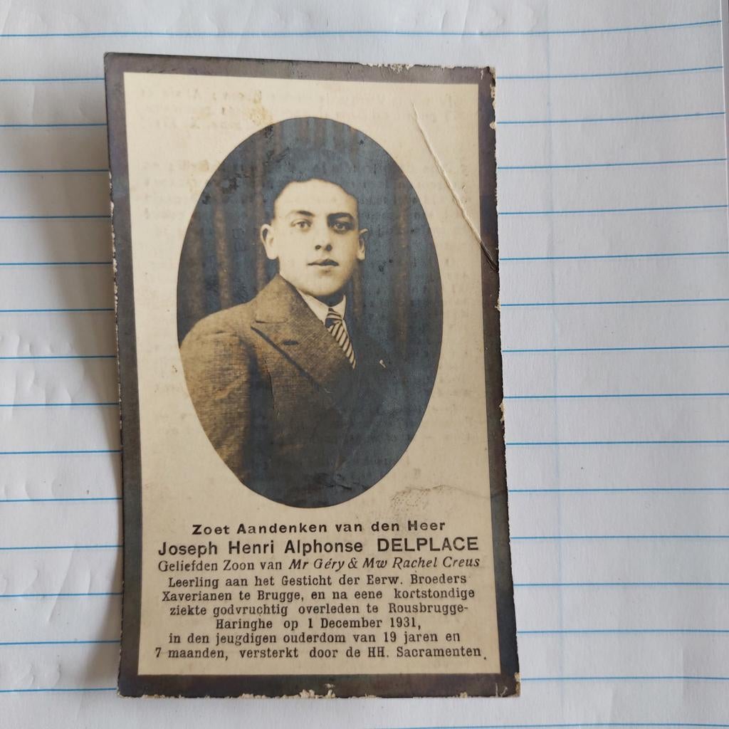 Oud bidprentje 1931 Roesbrugge Haringe, Ophalen of Verzenden, Bidprentje