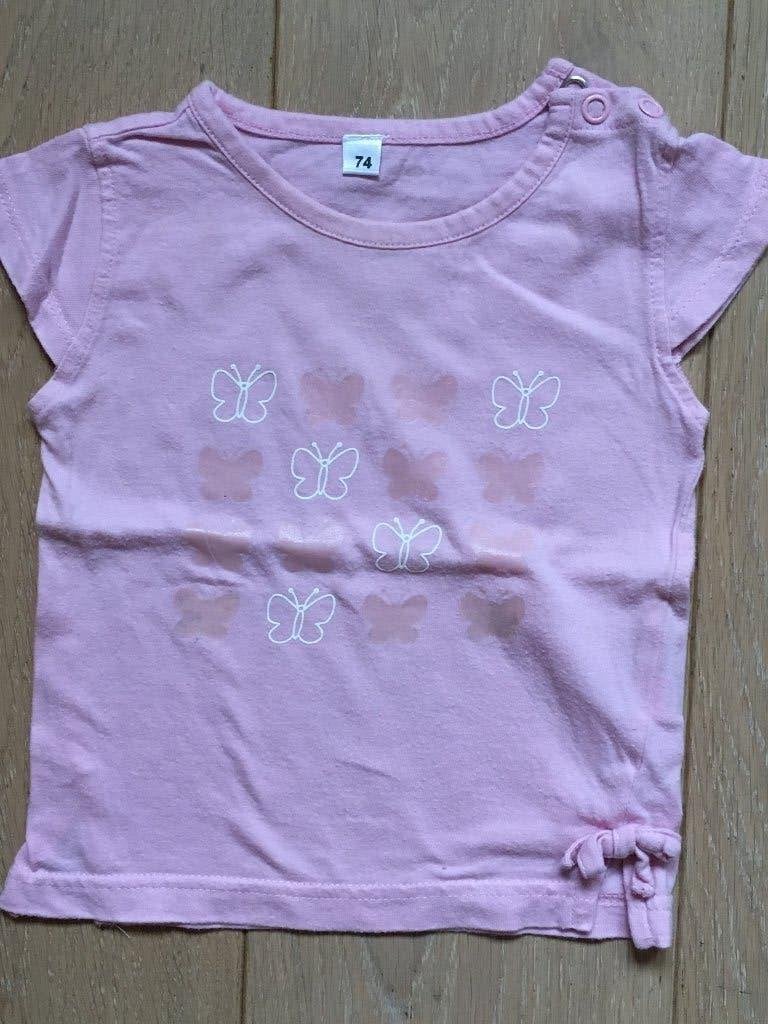 T-shirt roos maat 74, Ophalen of Verzenden, Zo goed als nieuw, Meisje, Shirtje of Longsleeve