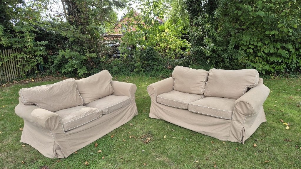 2 fauteuils EKTORP – Beige – Très bon état – 100 €/fauteuil, Maison & Meubles, 75 à 100 cm, Enlèvement, Utilisé, Intemporel / Classique