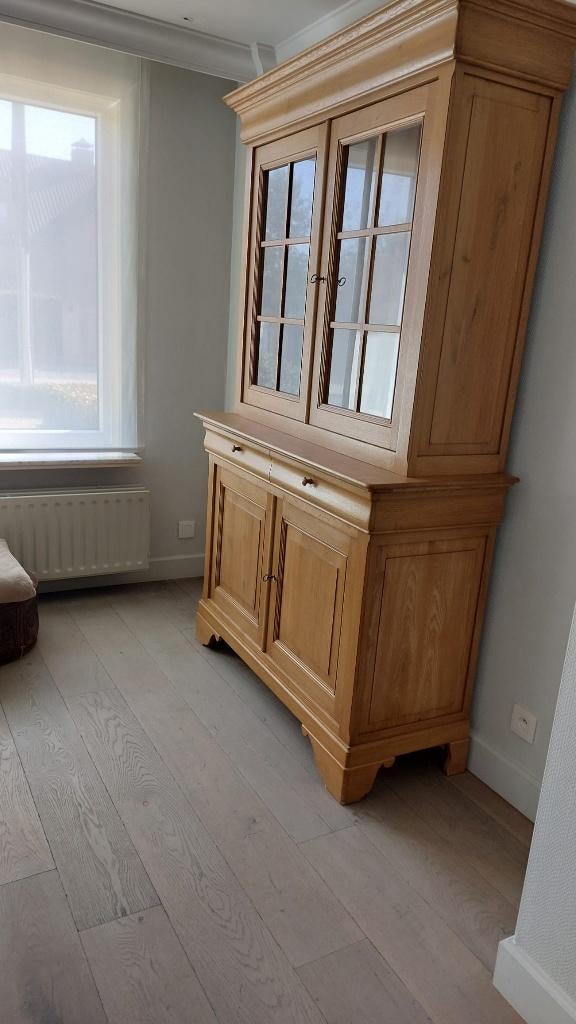 VITRINEKAST - FRANSE EIK - MASSIEF HOUT - TOP KWALITEIT, Huis en Inrichting, Kasten | Vitrinekasten, Zo goed als nieuw, 200 cm of meer