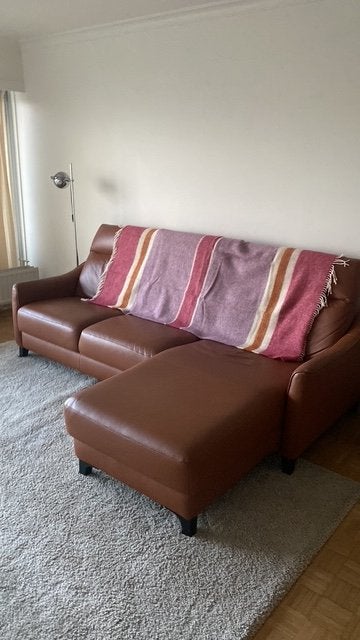Lederen zetel, Ophalen, Gebruikt, 125 tot 150 cm, Hoekbank